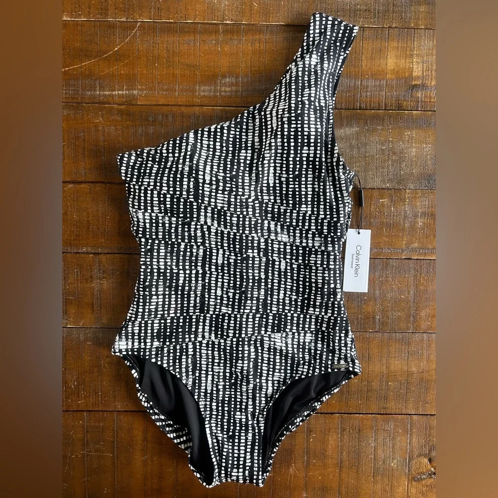 Calvin Klein One Shoulder Slimming Print 1pc Swimsuit‎ 12 Large